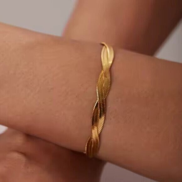 Gold Bracelet Waterproof Braided Herringbone Chain Gold Summer Jewelry PRETTY - Picture 6 of 9
